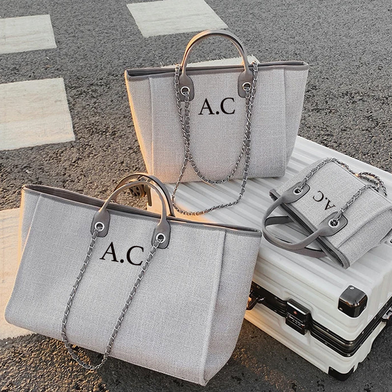 Carnaby London Personalised Initial Chain Tote Bag Grey