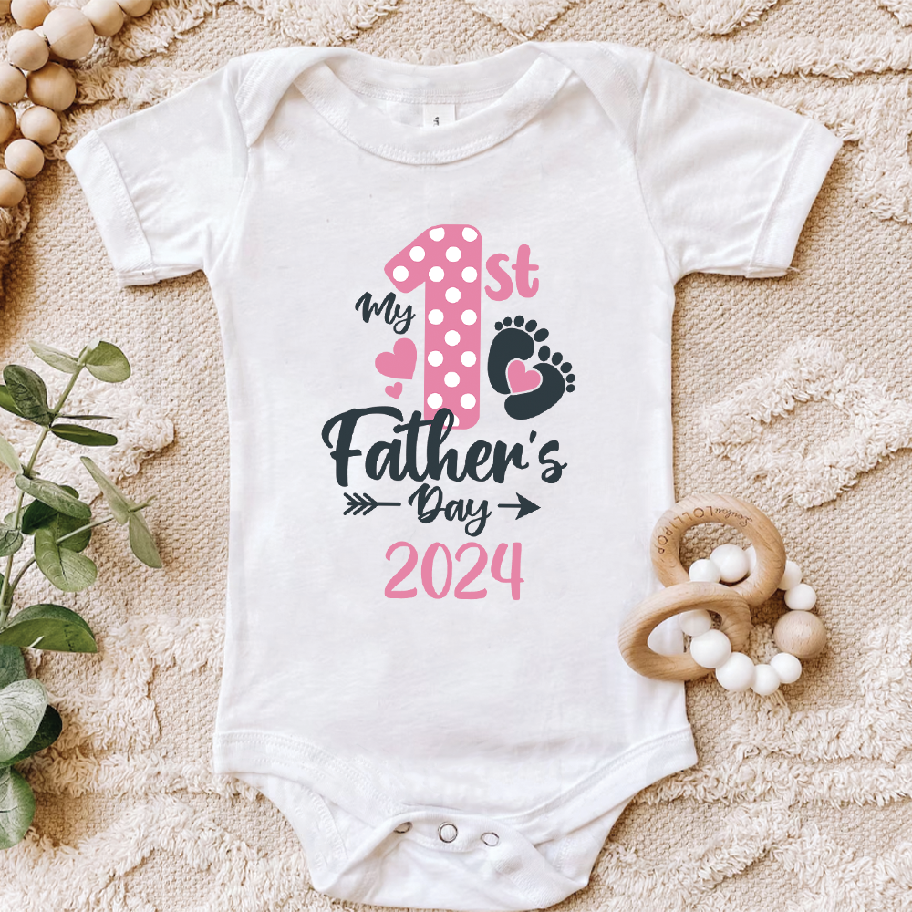Baby Feet-My 1st Fathers Day 2024 Baby Bodysuit- Pink