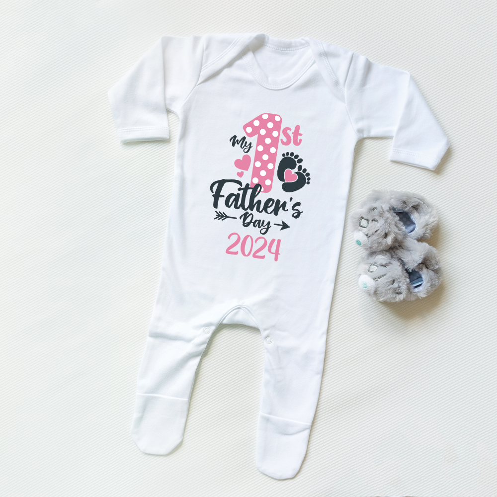 Baby Feet-My 1st Fathers Day 2024 Baby Rompersuit Pink