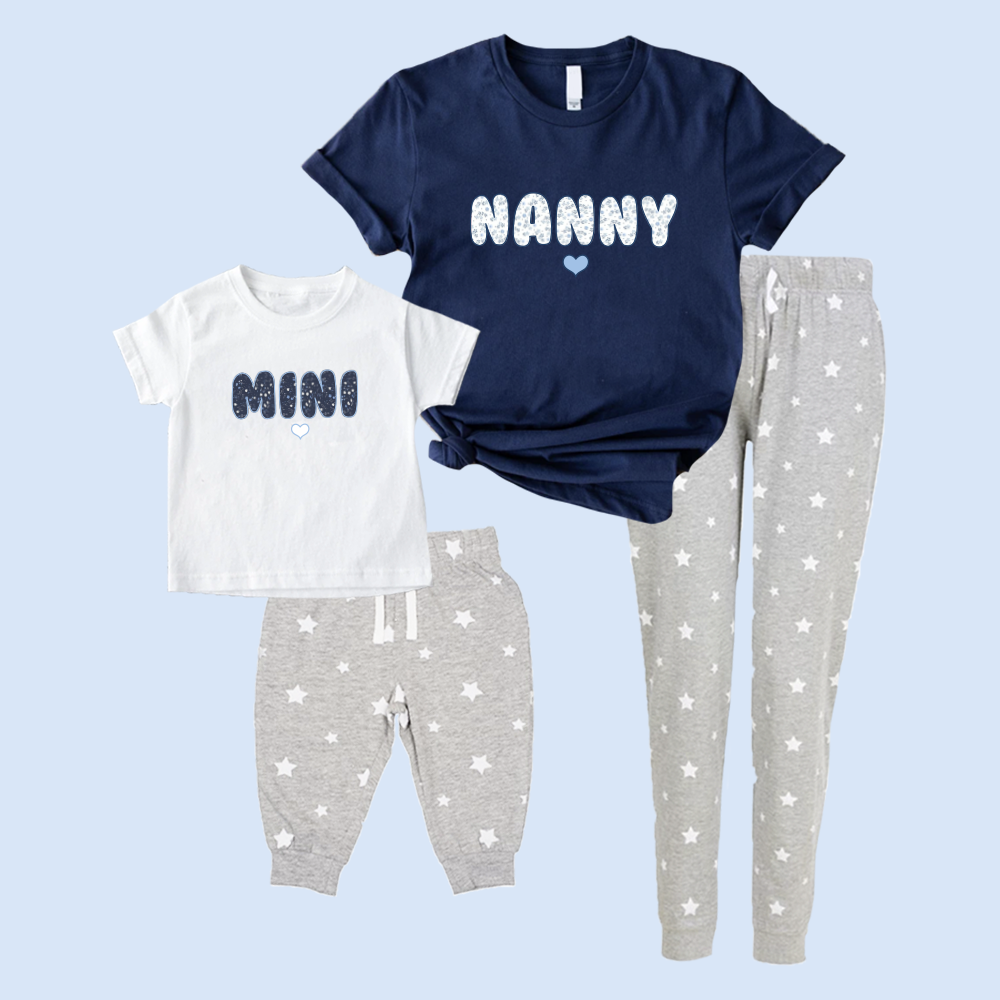 Nanny Mini Ditsy Floral Matching Grey Star Pyjamas My Rocking Kids