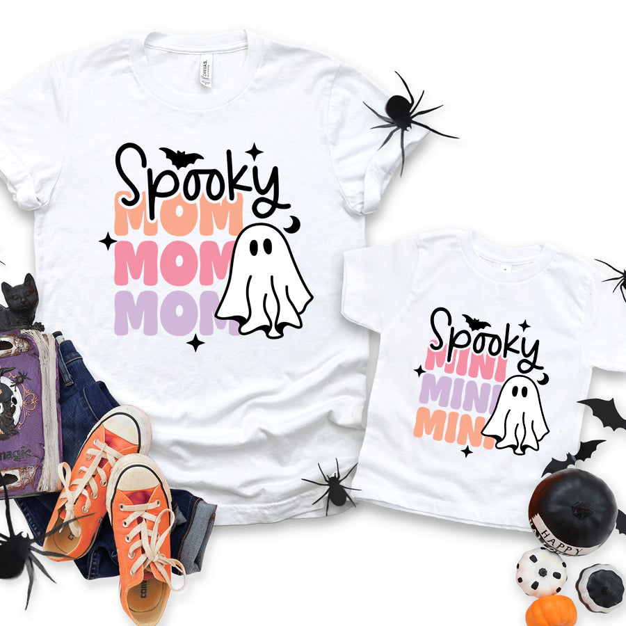 Spooky Mom Mini Matching Halloween T Shirts White My Rocking Kids