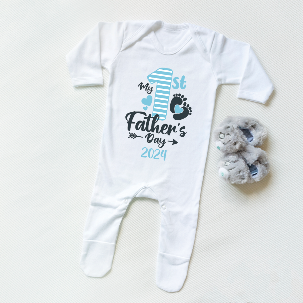 Baby Feet-My 1st Fathers Day 2024 Baby Rompersuit Blue
