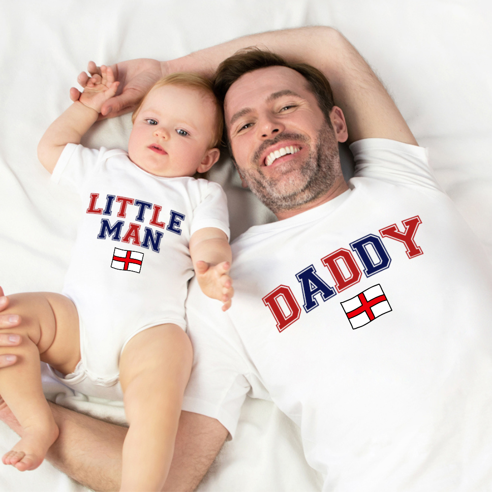 England Daddy & Little Man Matching White T-Shirt/Baby Vest
