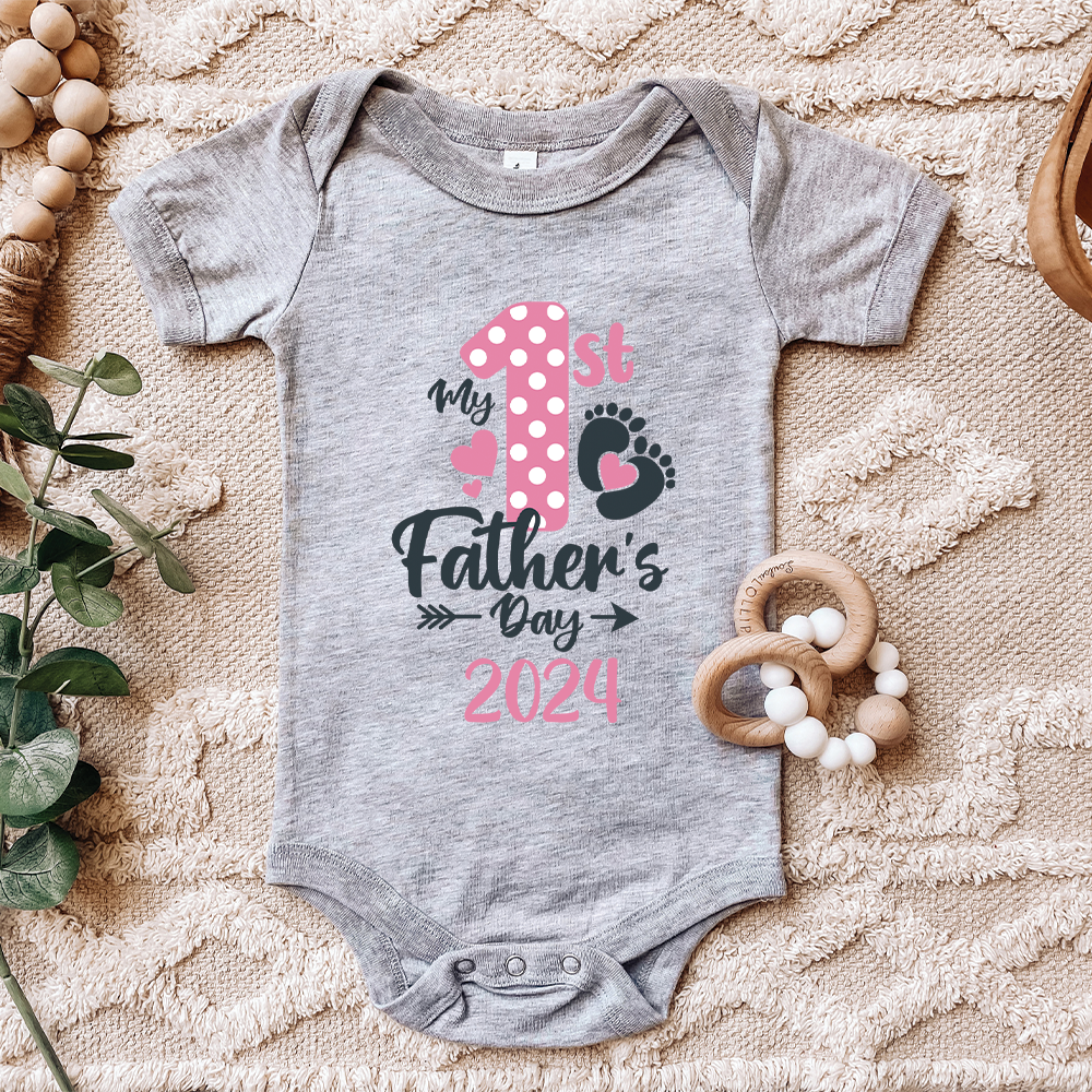 Baby Feet-My 1st Fathers Day 2024 Baby Bodysuit- Pink