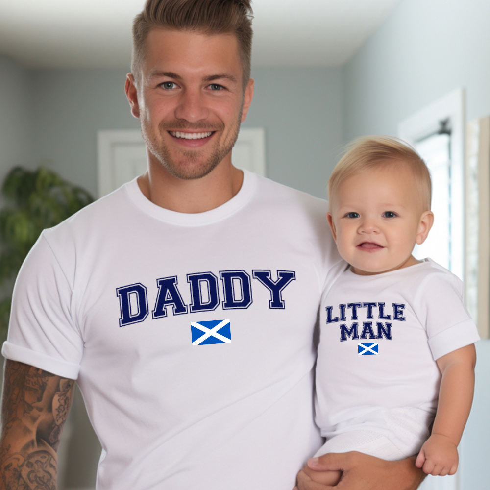 Scotland Daddy & Little Man Matching White T-Shirt/Baby Vest