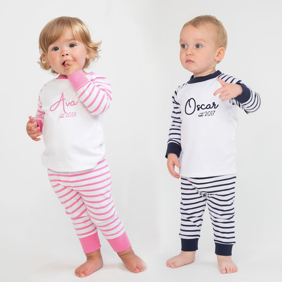 Personalised Oxford Stripe Est Classic Matching Pyjamas My Rocking Kids