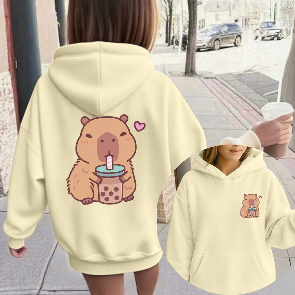Boba Capybara Back Graphic Hoodie