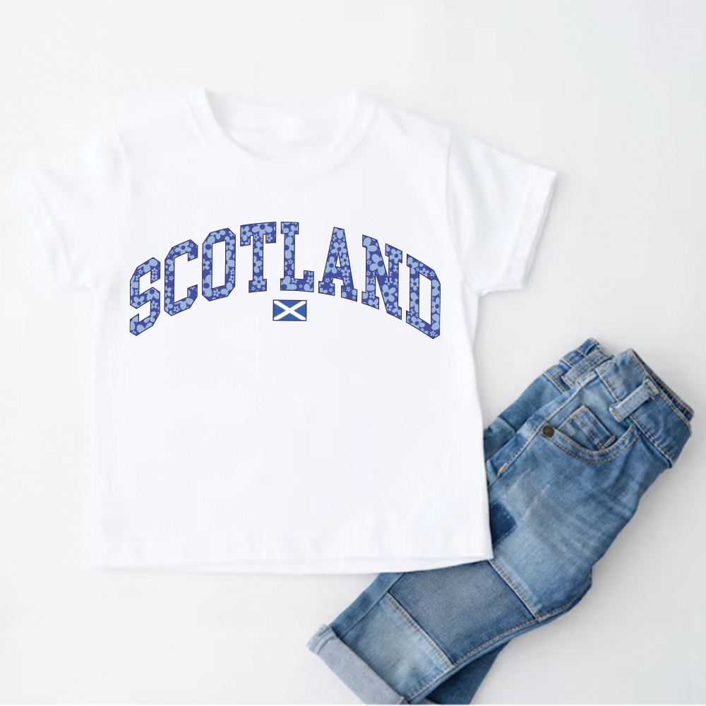 Blue Floral Scotland White T-shirt
