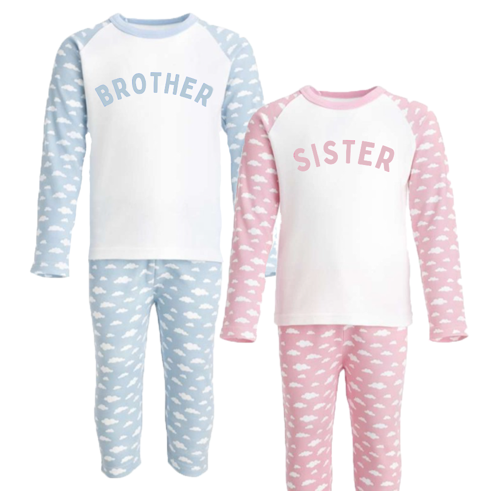 Brother Sister Raglan Matching Cloud Print Pyjamas 6m 6 Years My Rocking Kids