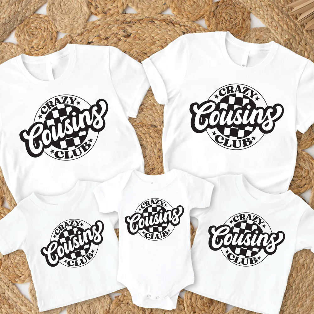 Crazy Cousins Club Matching White T-shirts & Baby Vests