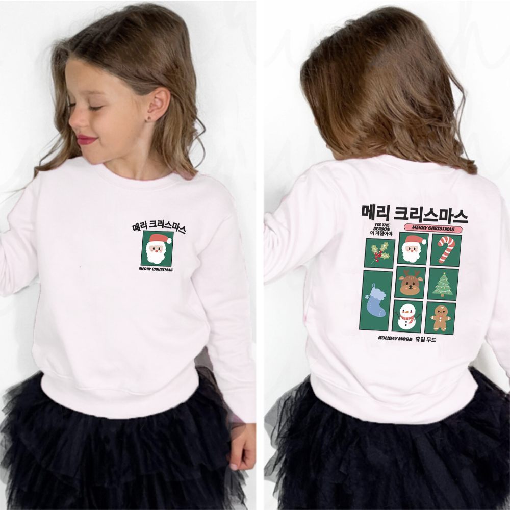 Cutesy Korean Christmas Front & Back Graphic Sweatshirt