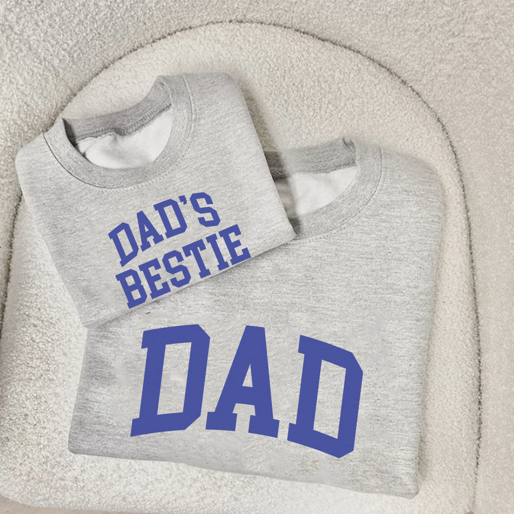 Dad & Dad's Bestie College Matching Grey/Blue Sweatshirts