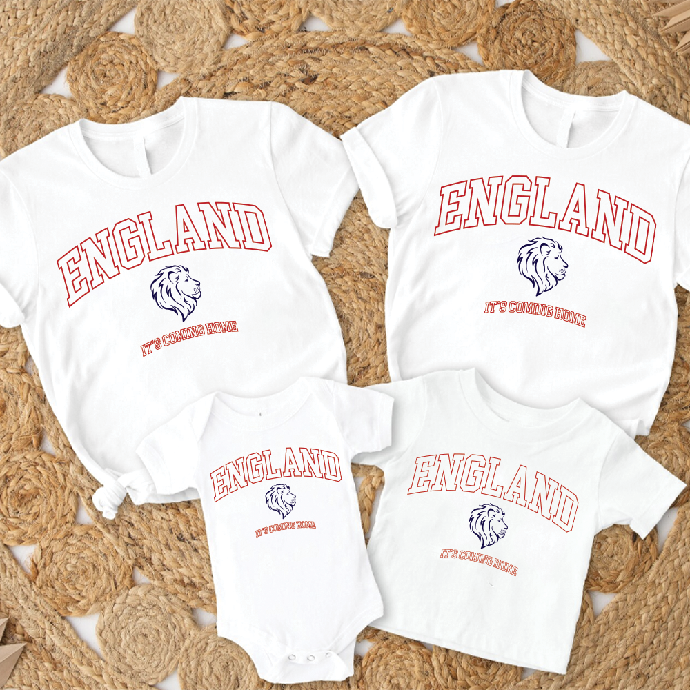 England It's Coming Home Whole Family Matching White T-shirts & Baby Vest
