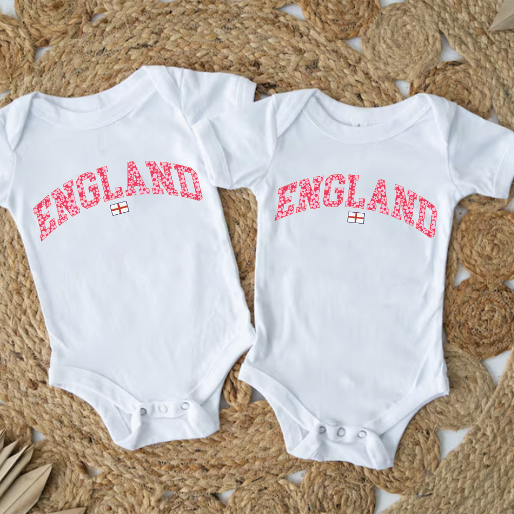 Pink Floral England White Baby Vest