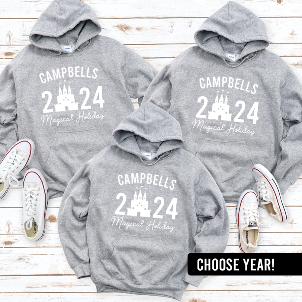 Personalised Family Magical Holiday Grey Hoodies