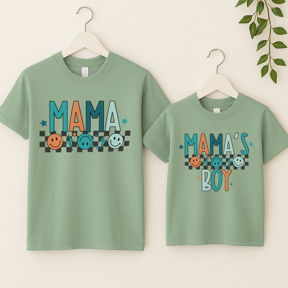 Mama & Mama's Boy Chequered T-Shirts- Aloe Green