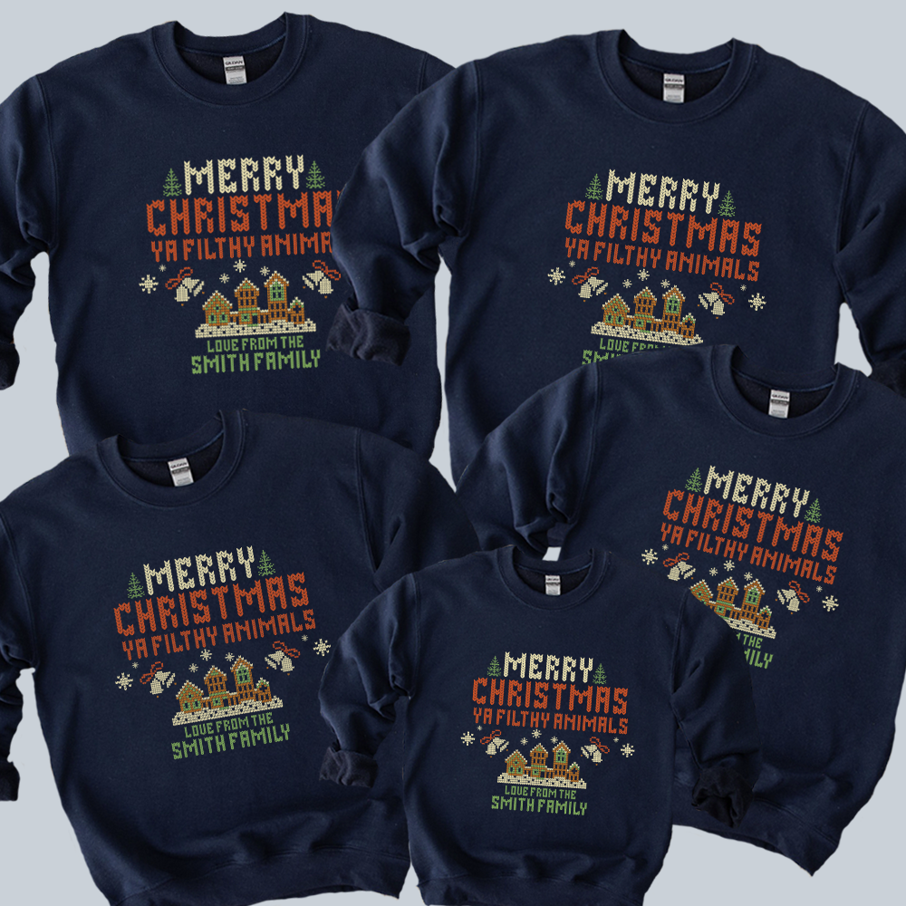 Personalised Merry Christmas Ya Filthy Animals Matching Sweatshirts