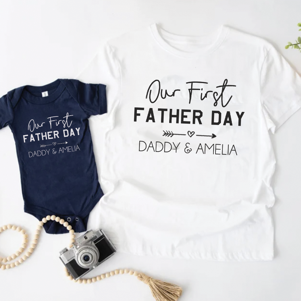 Our First Fathers Day Matching T-Shirt/Bodysuit - White/ Navy