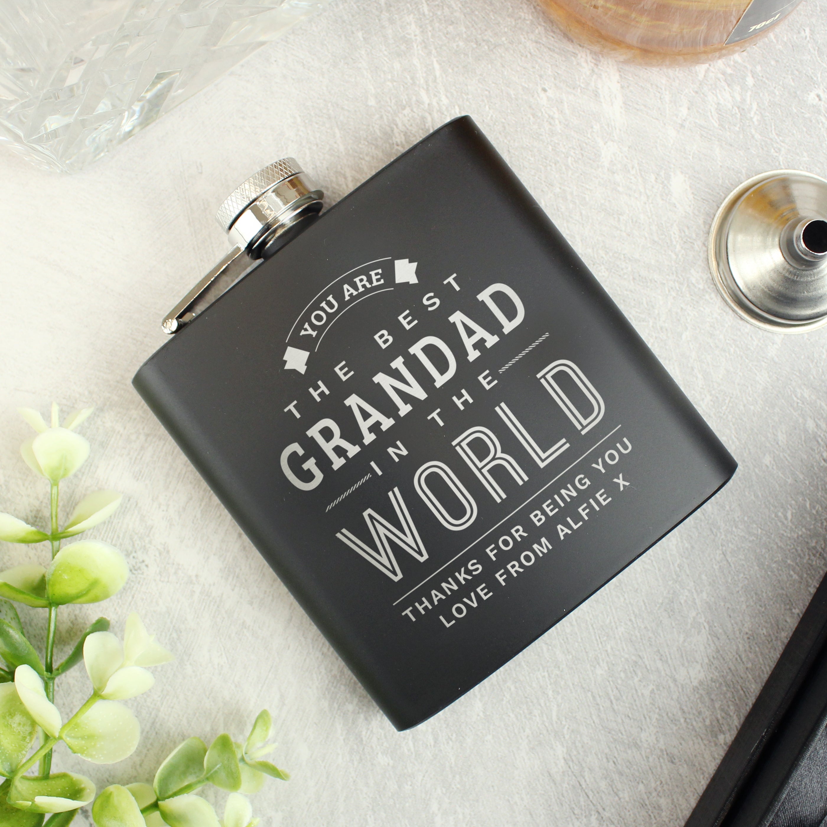 Personalised Best in The World Black Hip Flask (MRK-iD)