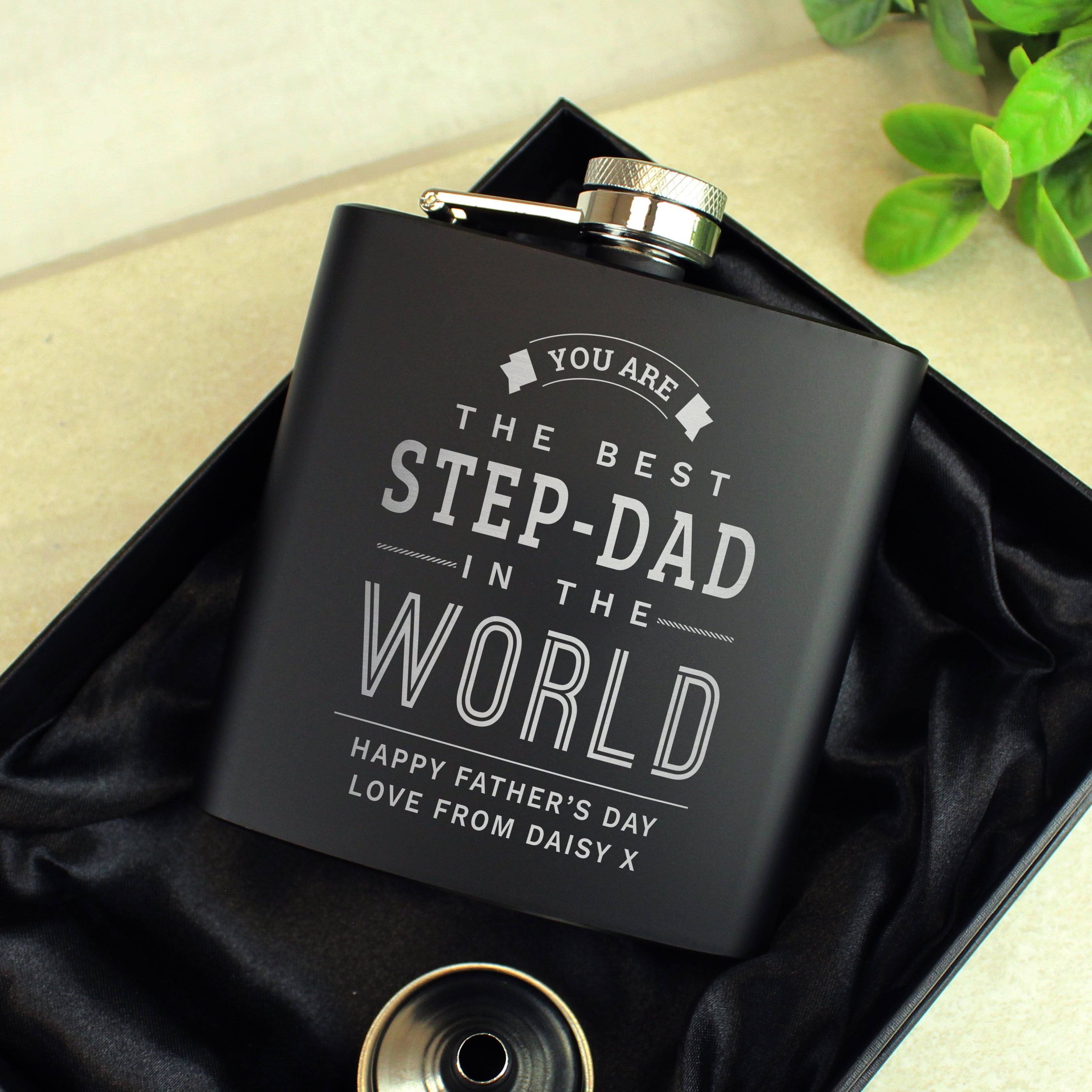 Personalised Best in The World Black Hip Flask (MRK-iD)