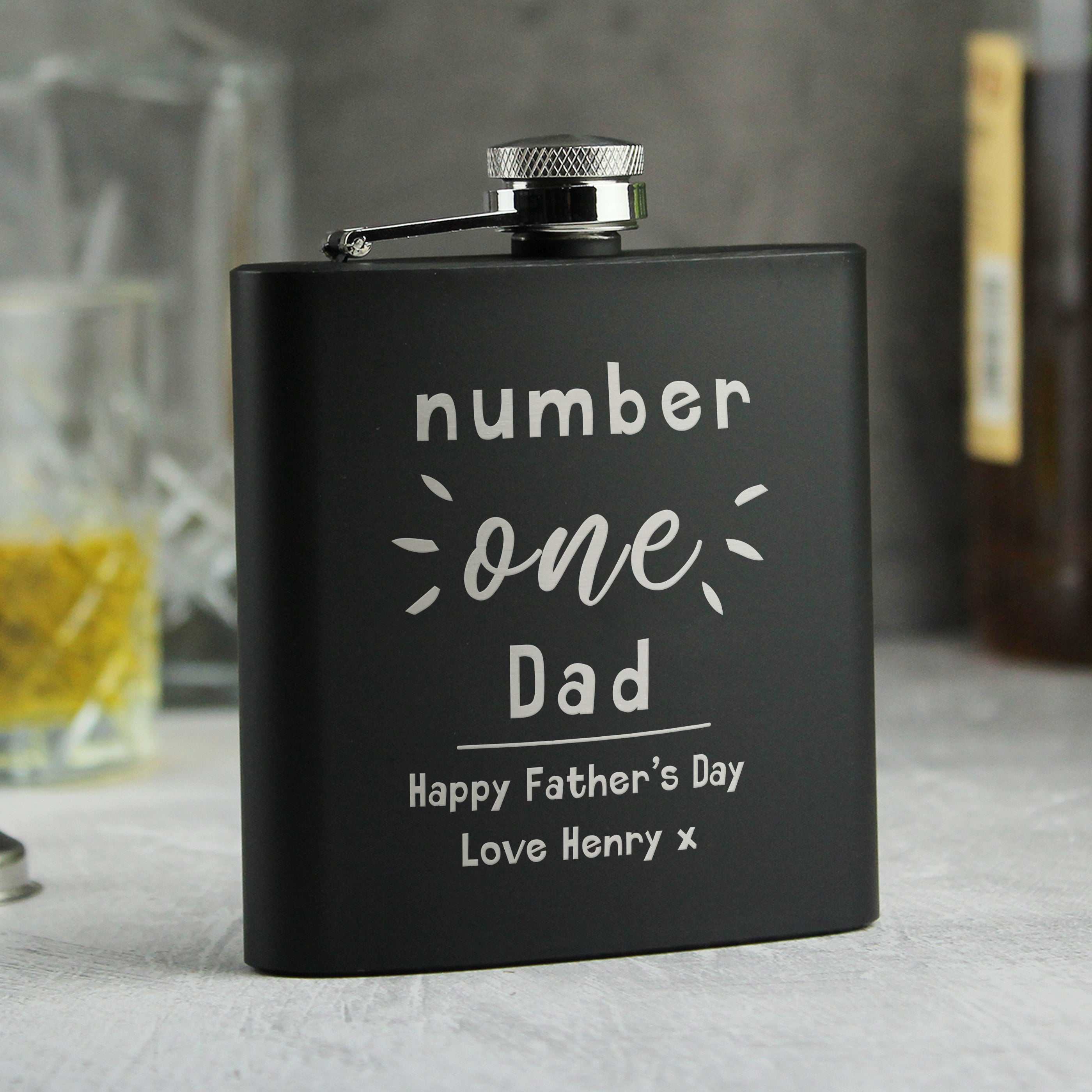 Personalised Number One Black Hip Flask (MRK-iD)