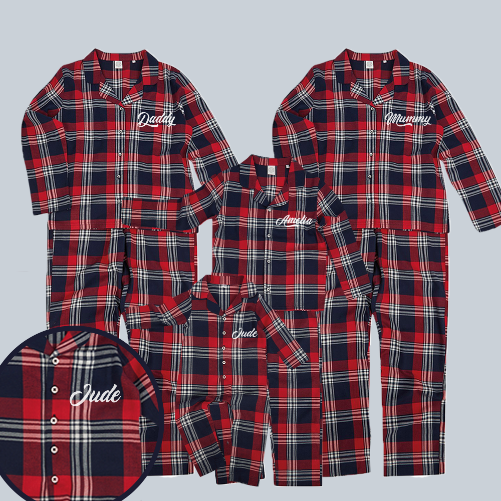 Personalised Retro Script Yuletide Family Pyjama Sets