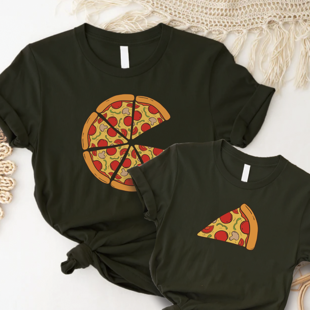 Pizza & Slice Matching Khaki T-Shirts