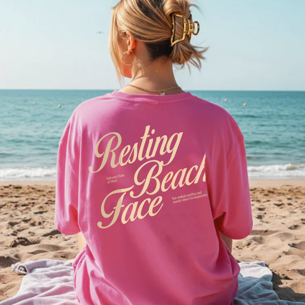 Resting Beach Face Graphic Back Logo T-Shirt