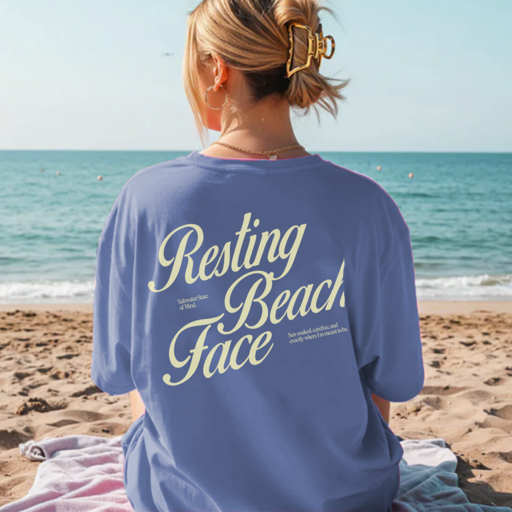 Resting Beach Face Graphic Back Logo T-Shirt
