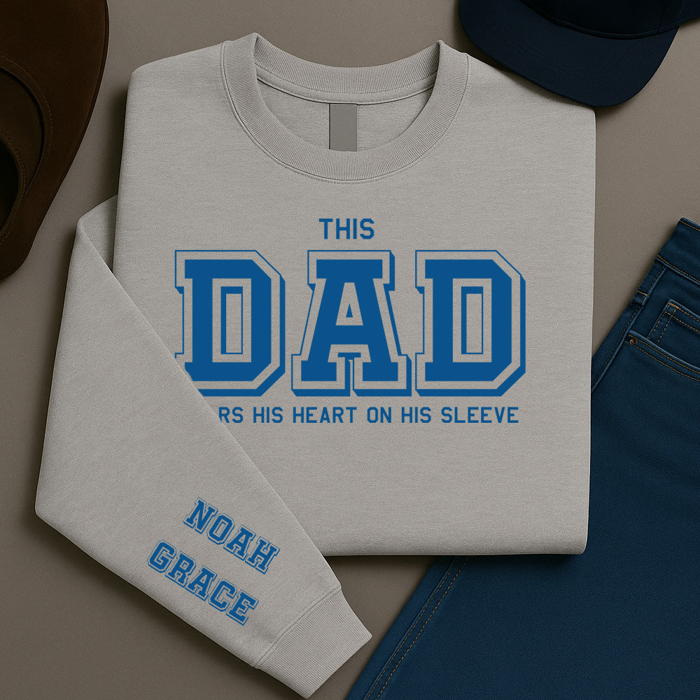This Dad Wears His Heart Personalised Sleeve Sweatshirt