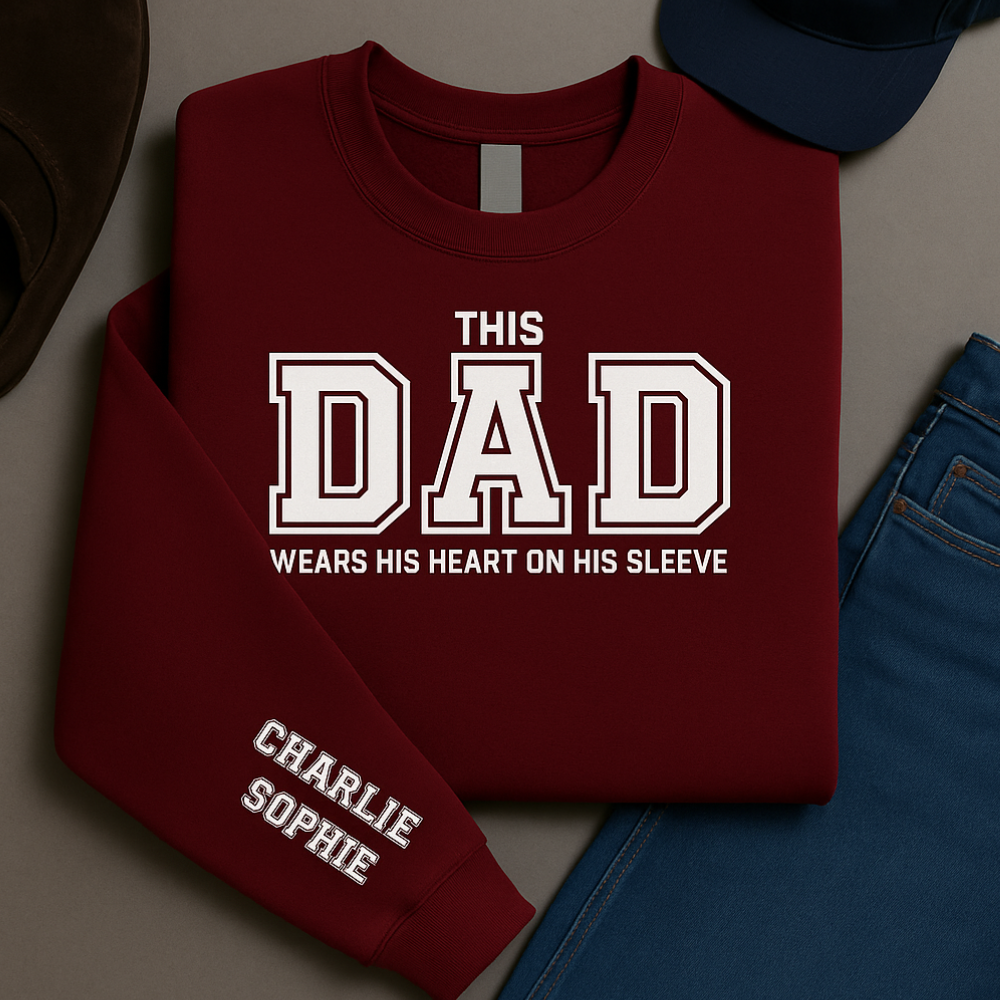 This Dad Wears His Heart Personalised Sleeve Sweatshirt