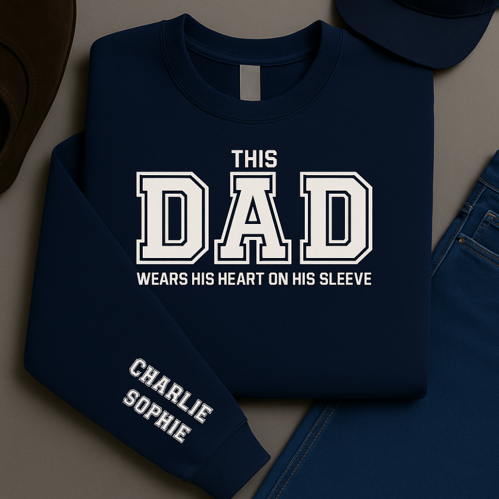 This Dad Wears His Heart Personalised Sleeve Sweatshirt