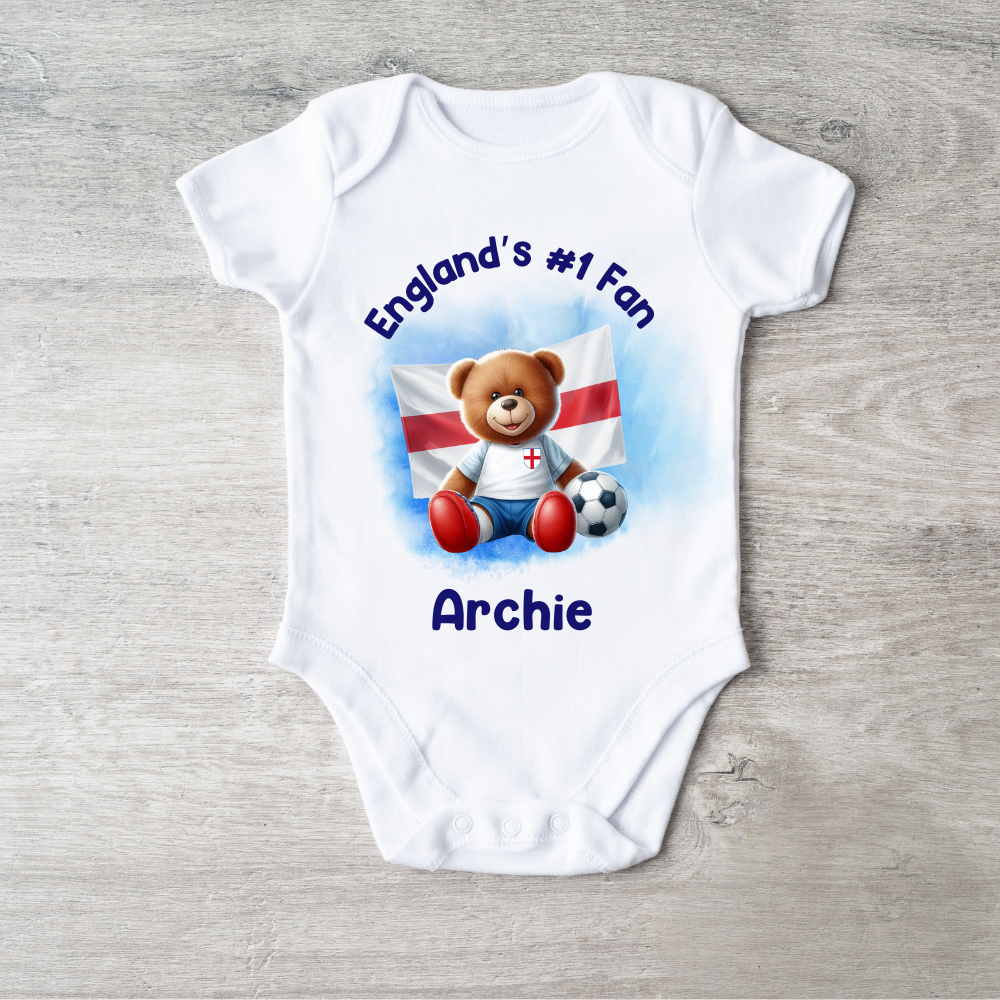 England #1 Fan Personalised Baby Vest