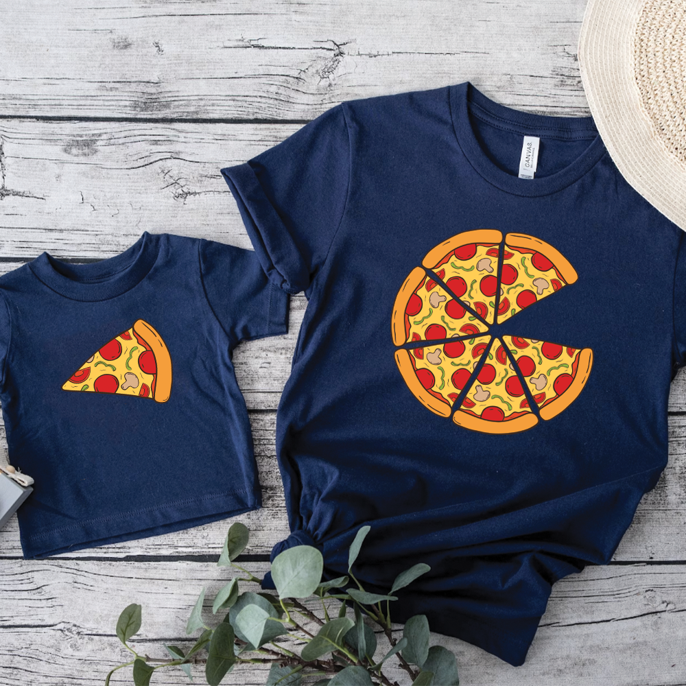 Pizza & Slice Matching Navy T-Shirts