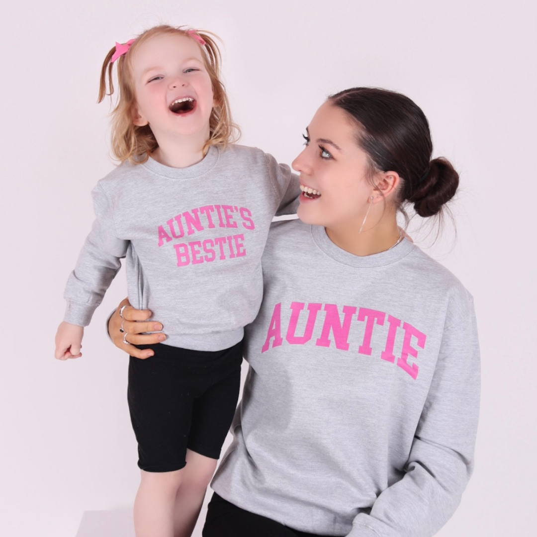 Auntie Auntie s Bestie College Matching Grey Pink Sweatshirts My Rocking Kids