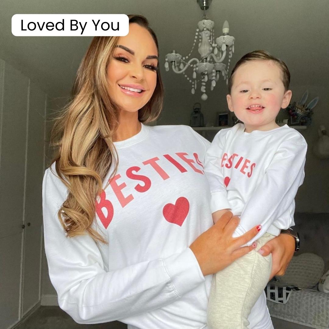 Besties Love Hearts Mum & Kid Matching White Sweatshirts