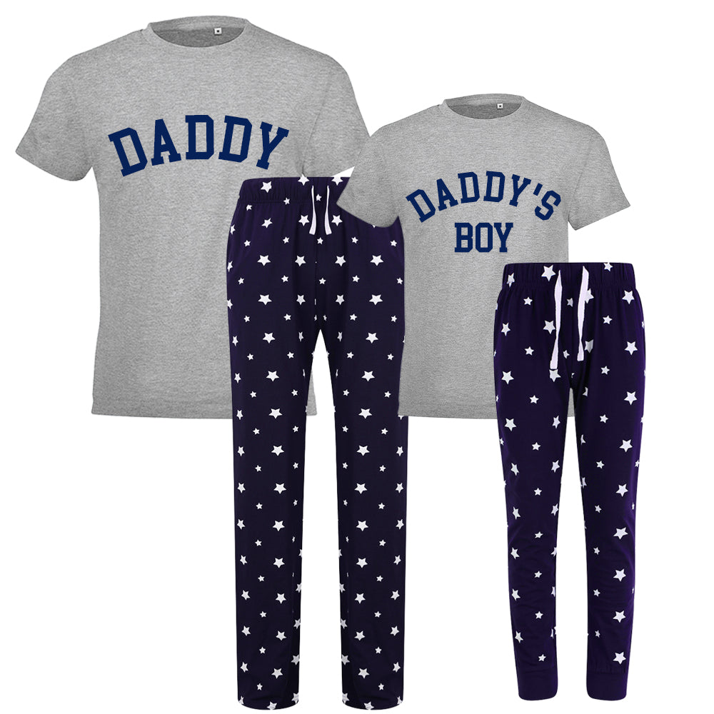Daddy & Daddy's Boy College Matching Star Pyjamas - Grey/Navy