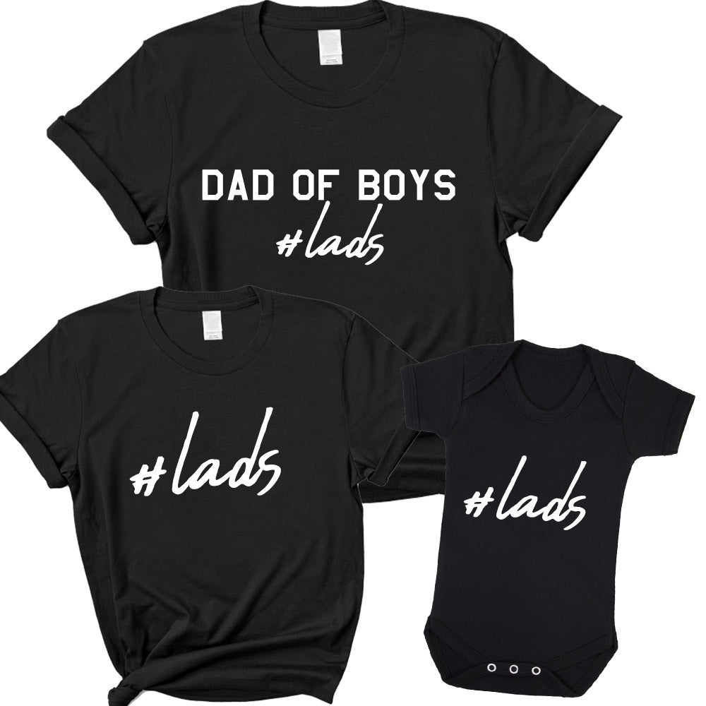 Hashtag Lads- Dad Of Boys & Matching Kid & Baby Bodysuits Black