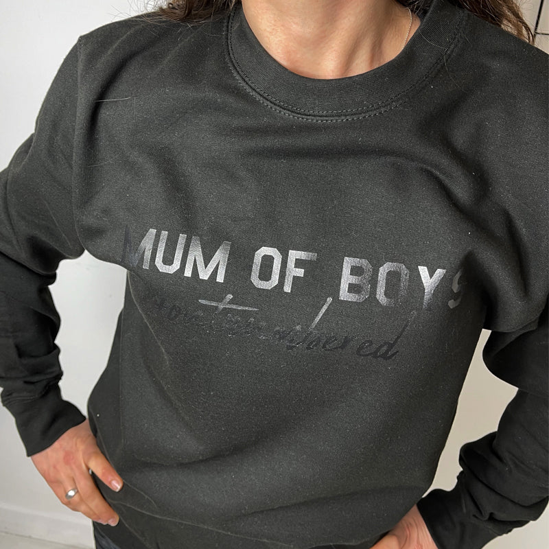 Mum Of Boys Hashtag Outnumbered Tonal Black/Black Sweatshirt