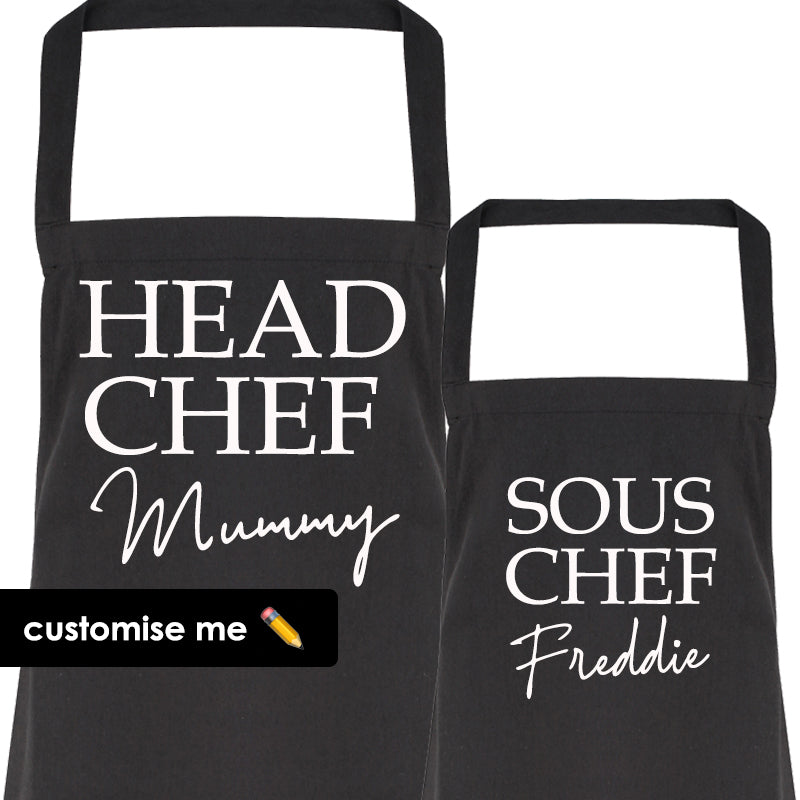 Personalised Mummy & Sous Chef Matching Aprons (MRK X)