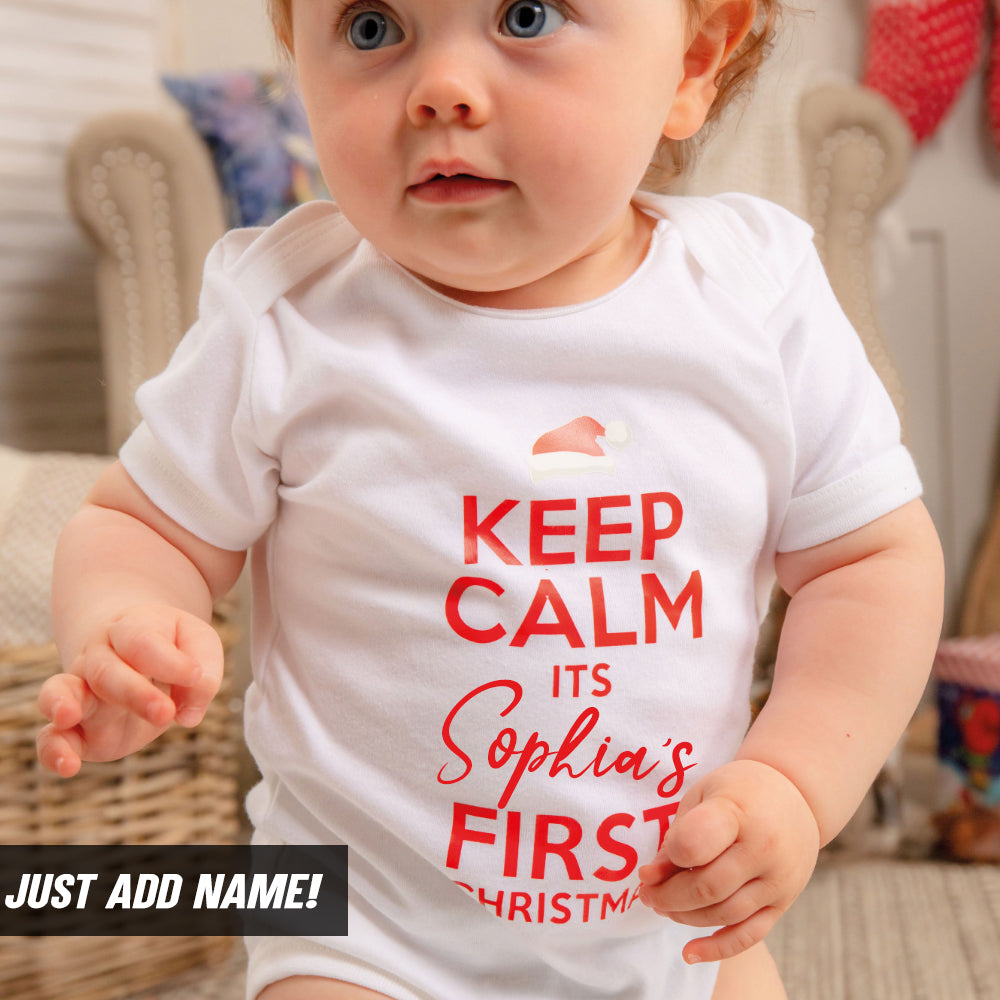 Personalised Keep Calm First Xmas Bodysuit (MRK X)