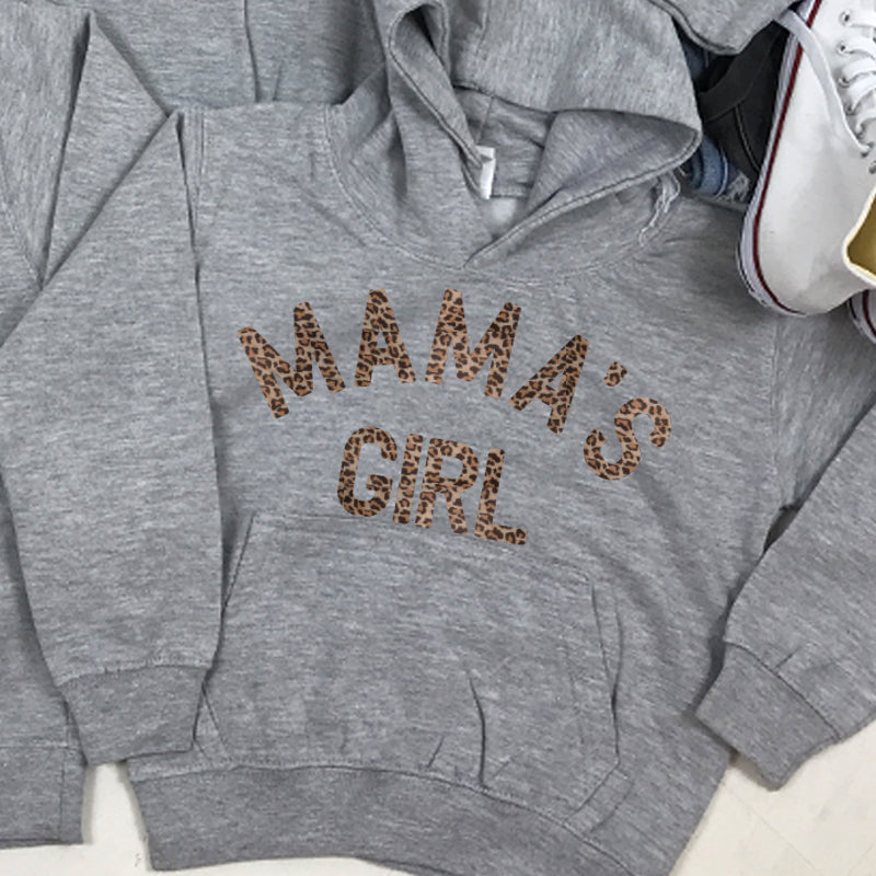 Mama & Mama's Girl & Boy Matching Leopard Heather Grey Hoodies (MRK X)