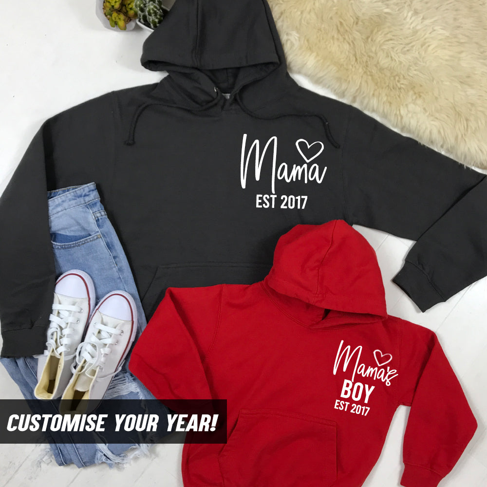 Mother and store son hoodies