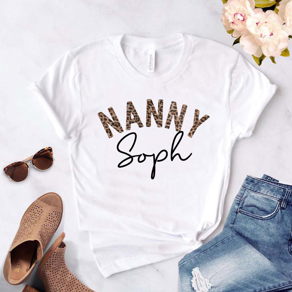 Nanny Leopard Personalised Name T Shirt My Rocking Kids