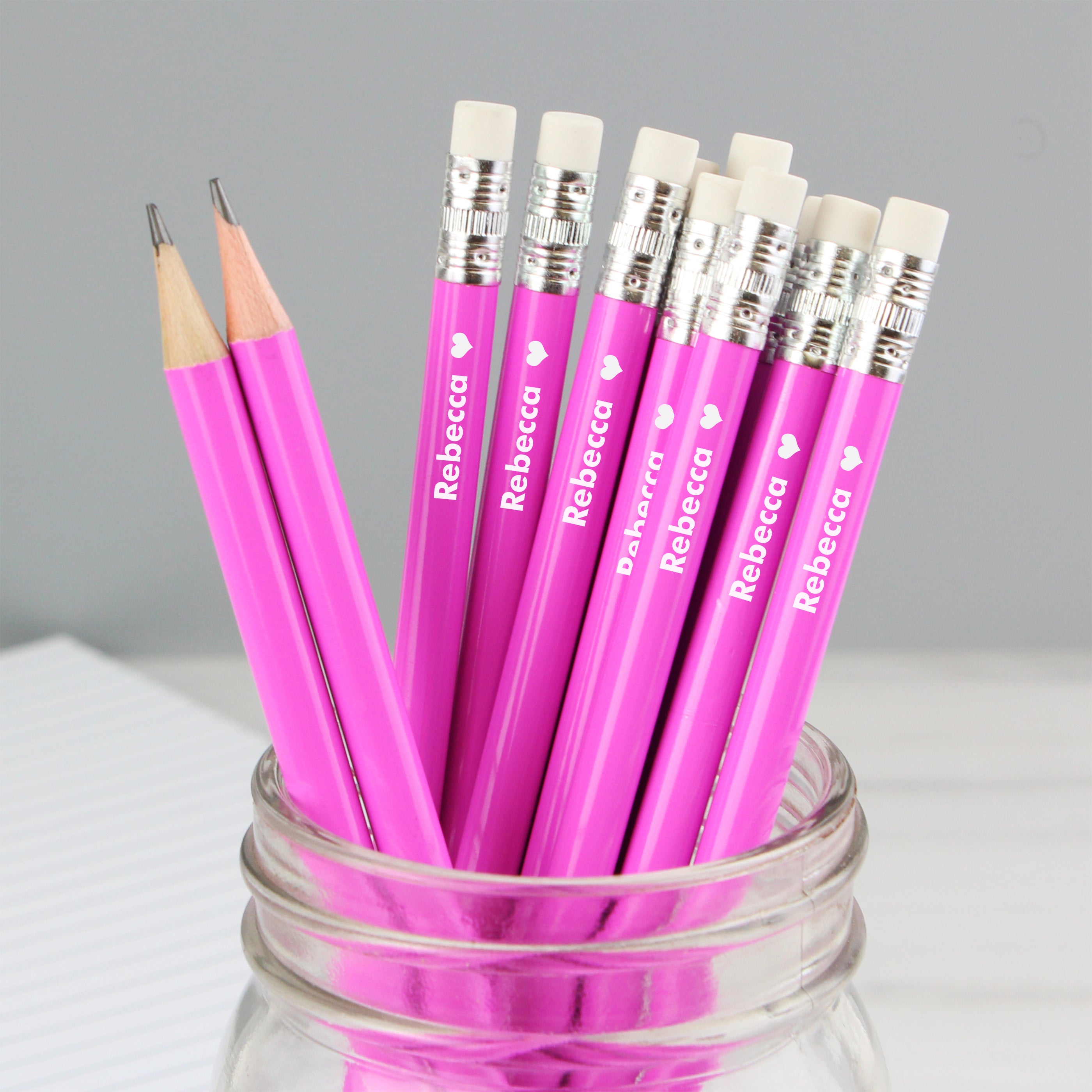 Personalised Heart Motif Pink Pencils (MRK-iD)