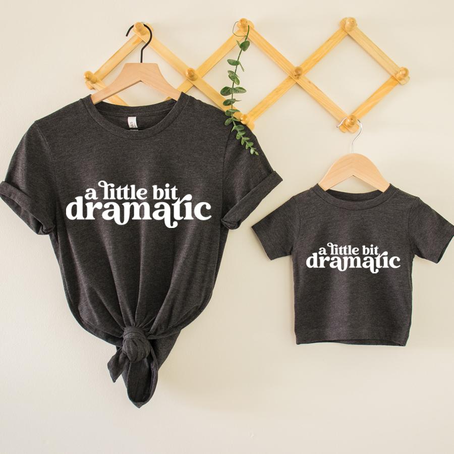 Little Bit Dramatic Mum & Kid Matching Charcoal T-Shirts